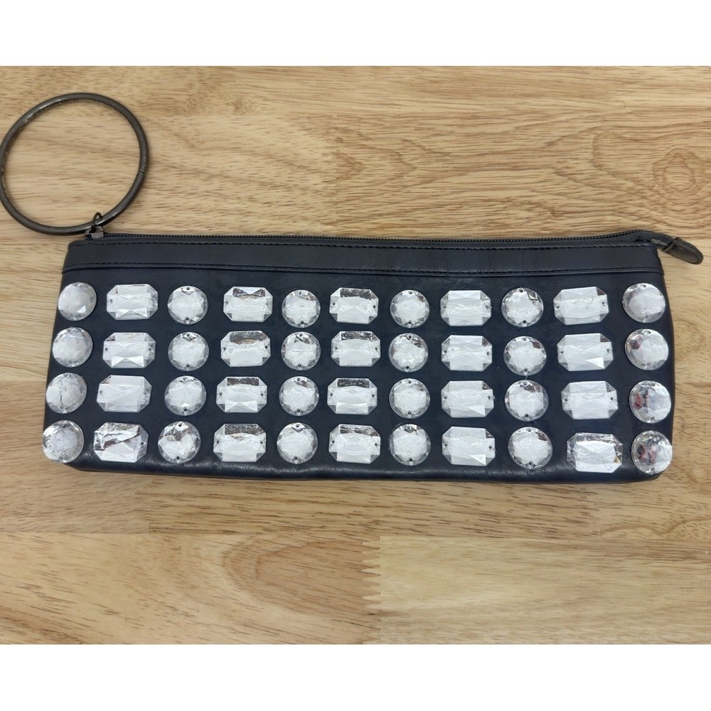 Lulu Guiness Gray Silver‎ Evening Hand Bag  Beads Zip Closure Vintage EUC #33